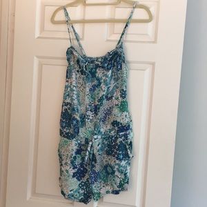 Green floral print romper